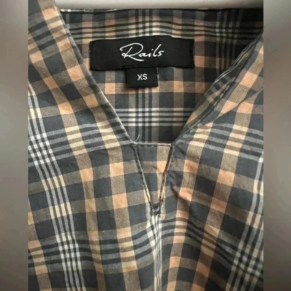 RAILS VERA BLOUSE IN MIDNIGHT MELON XS PLAID long sleeve poplin scoop hem womens - Picture 7 of 9